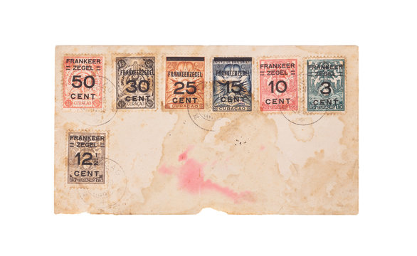 LEEUWARDEN, The Netherlands on februari 3, 2020: Old letter with stamp printed in Curacao, circa 1970