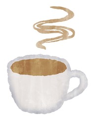 温かいカフェオレのイラスト　湯気　水彩風