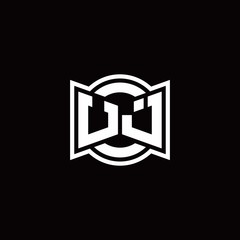 UJ logo monogram with ribbon style circle rounded design template