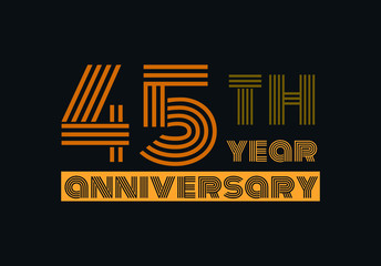 45 years anniversary line style gold color with the gray background 