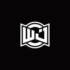 WJ logo monogram with ribbon style circle rounded design template