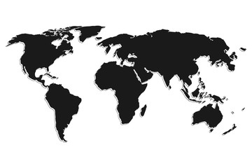 World map isolated on white background. Flat Earth, black map template for website template, annual report, infographic. The globe is a similar world map icon.