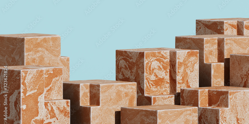 Poster abstract background for branding and minimal presentation. ฺฺterracotta geometry podium with blue ba