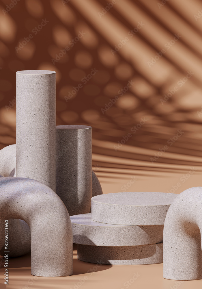 Poster abstract background for branding and minimal presentation. grey cement geometry podium on brown back