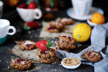 Strawberry oatmeal vegan cookies..style rustic