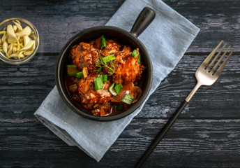 Vegetarian  Manchurian served in a bowl 
