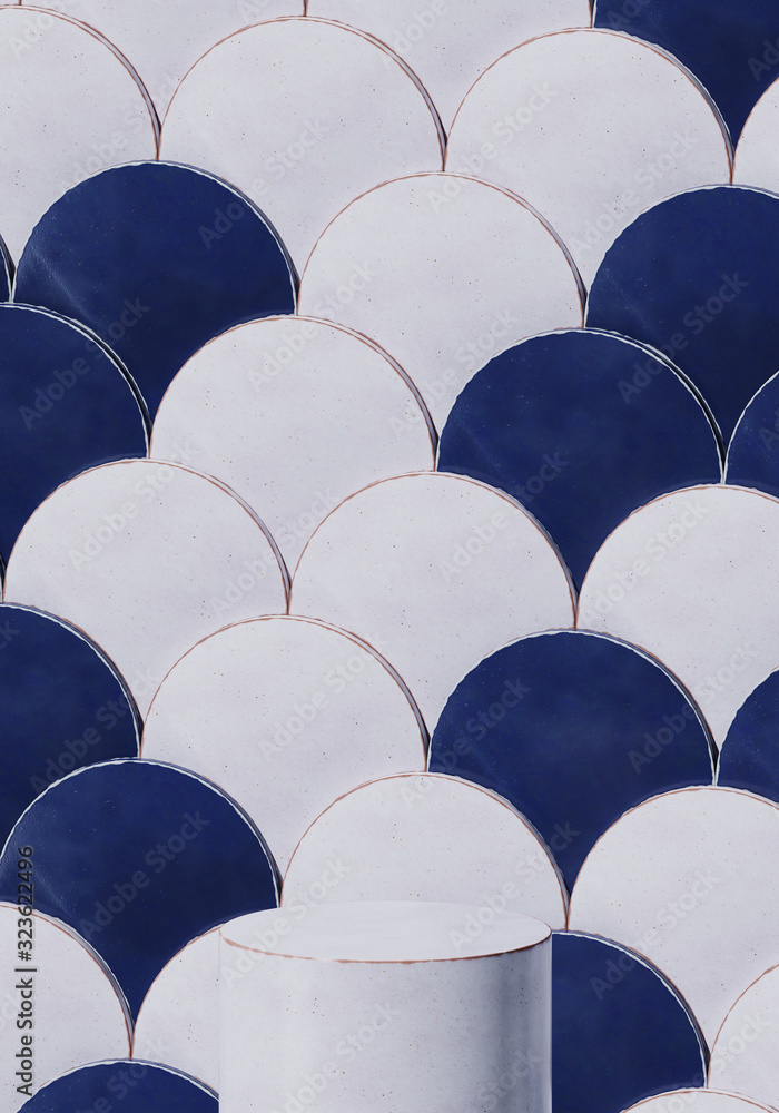 Poster abstract background for branding and minimal presentation.white ceramic podium on white and blue mor