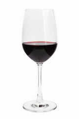 Glass transparent goblet of red wine on a white background