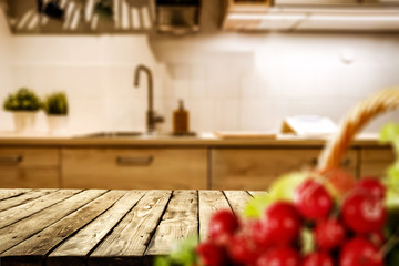 desk of free space and kitchen interior 