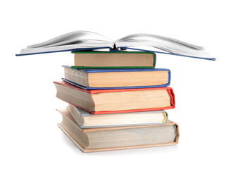 Many books on white background