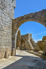 View at the interior ruins of the medieval Belmonte Castle, iconic monument building at the Belmonte village, portuguese patrimony