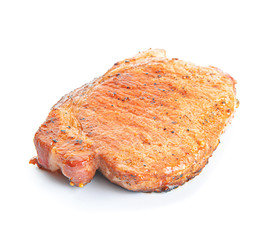 Cooked pork steak on white background