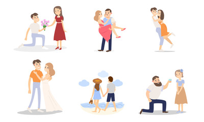Fototapeta na wymiar Happy couples in love in everyday life vector illustration