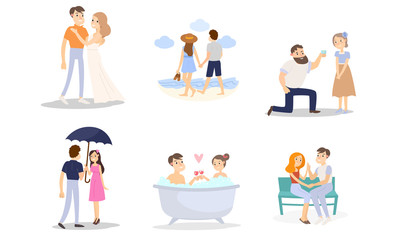 Happy smiling couples in love in everyday life vector illustration