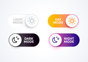 Vector illustration day and night mode switch set. Simple concept of interface ui symbol. On Off or Light and Dark Buttons.