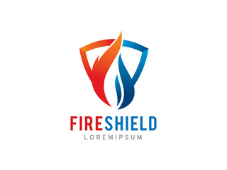 Fire shield logo template design, icon, symbol