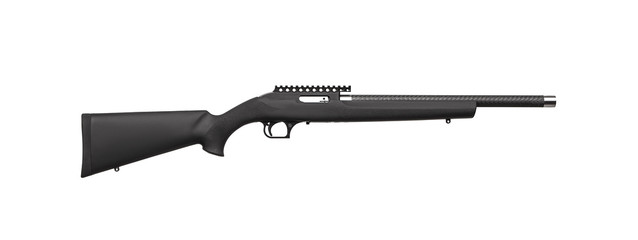 Modern .22lr semi-automatic rifle with plastic butt isolate on a white background. Weapons with a...
