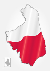 Map of Poland voivodeship Podlaskie combined with waving Polish national flag. Silhouette or borders for geographic themes - Vector