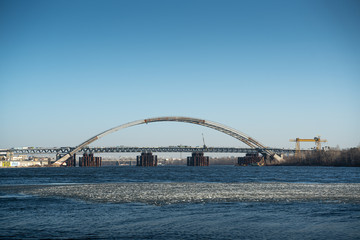 Fototapeta premium Bridge over Dnipro river in Kiev city