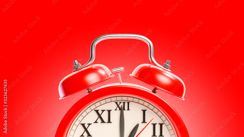 Poster red alarm clock with clipping path. alarm at 01.00. minimal idea concept, 3d render.