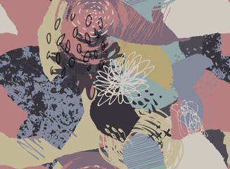 Vector colorful collage contemporary seamless pattern. Modern abstract shapes