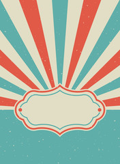 Sunlight retro ray background with vintage frame for text. Red and beige color burst background.
