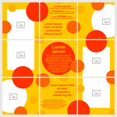 Editable abstract template for social network posts. Red and orange circles on a yellow background.