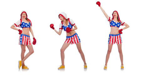 Woman boxer isolated on white