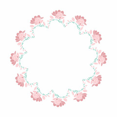 Floral Frame. Cute retro flowers arranged un a shape of the wreath perfect for wedding invitations and birthday cards