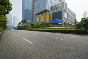 empty highway with cityscape and skyline of shenzhen,China