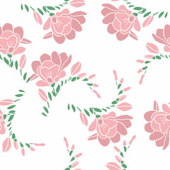 Seamless pattern with elegant flowers on a white background.