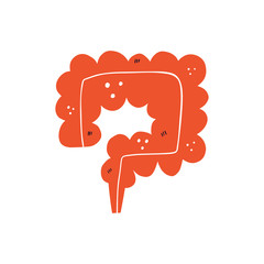 Cartoon illustration of human intestine. Medical care of alimentary canal. Rectum vector flat hand drawn illustration. Preventing cancer cartoon character design for information posters, booklet