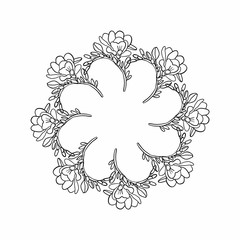 Flower frame. Cute retro wreath-shaped flowers are perfect for wedding invitations and greeting cards. Coloring.