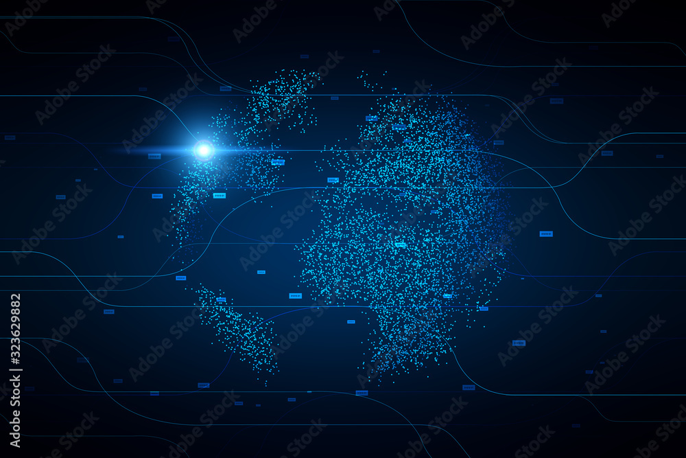 Poster illustration of tech icons hologram drawing on dark background. the concept of achivements in the sc