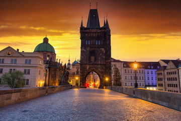 Fototapeta na wymiar Charles bridge in Prague at dawn, Czech Republic