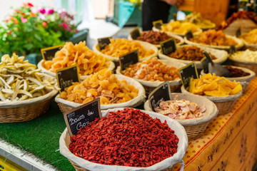 Dried fruits and berries on the city market