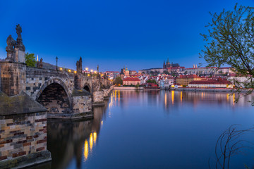 Beautiful Charles bridge in Prague at night, Czech Republic