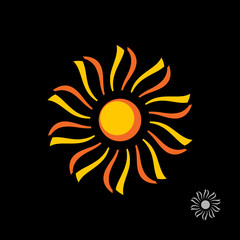 Logo design for the sun. Illustration of the sun in the dark as logo design on a black background