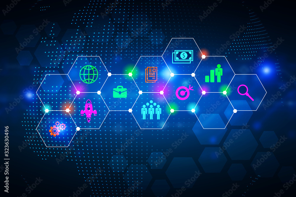 Poster research and development icon on dark background. the concept of innovation in business. 3d renderin
