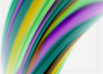 Wave lines abstract background, smooth silk design with rainbow style colors. Liquid fluid color waves. Vector Illustration