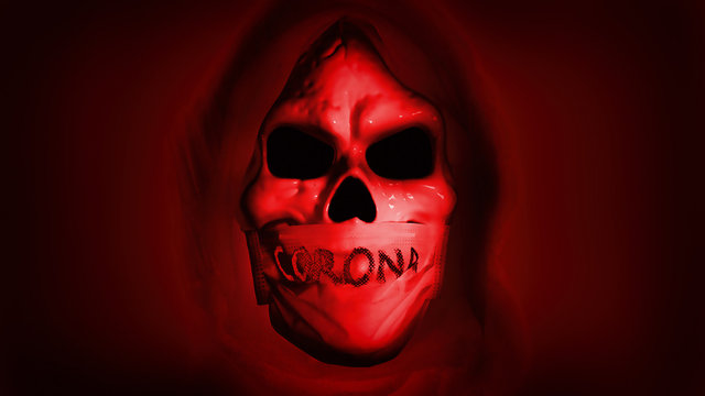 Corona virus concept - skull wearing medical mask 