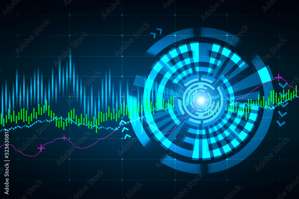 Poster financial forecast chart analyzing. graph reflects data behavior over historic period. statistic res