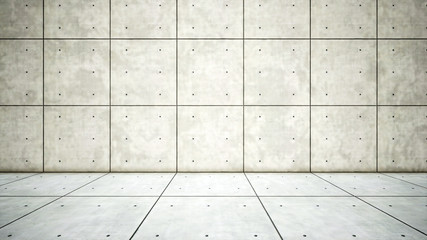 Concept or conceptual solid and white rough background of concrete floor and wall as a vintage pattern layout. A 3d illustration metaphor for minimalism, time and material