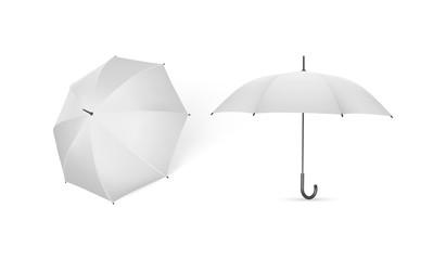 two white umbrellas from different sides isolated on white background vector mock up