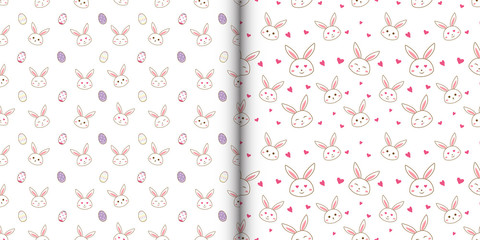 Cute rabbits with easter eggs seamless pattern