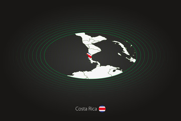 Costa Rica map in dark color, oval map with neighboring countries.