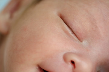 close up eye of newborn baby sleeping sweet dream