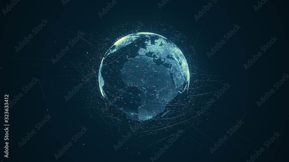 Leinwandbilder Digital data globe - abstract illustration of a scientific technology data network surrounding planet earth conveying connectivity, complexity and data flood of modern digital age