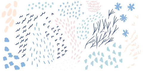 Vector abstract nature background with doodles, flowers, leaves, crosses, dots and scribbles. Romatic  pattern , hand drawn  with felt-tip pens for invitations, poster,postcard or web . - 323633436