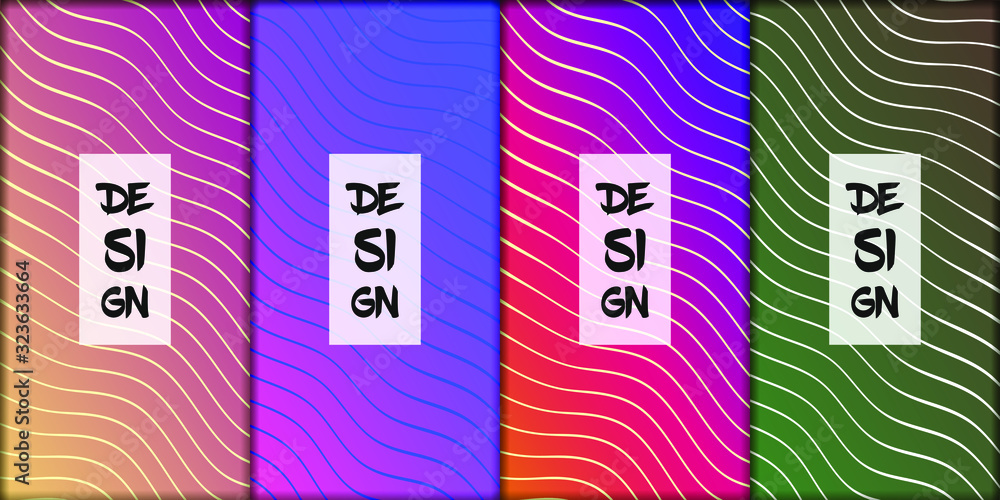 Poster set of modern abstract backgrounds with gradient linear waves. simply geometric template for design